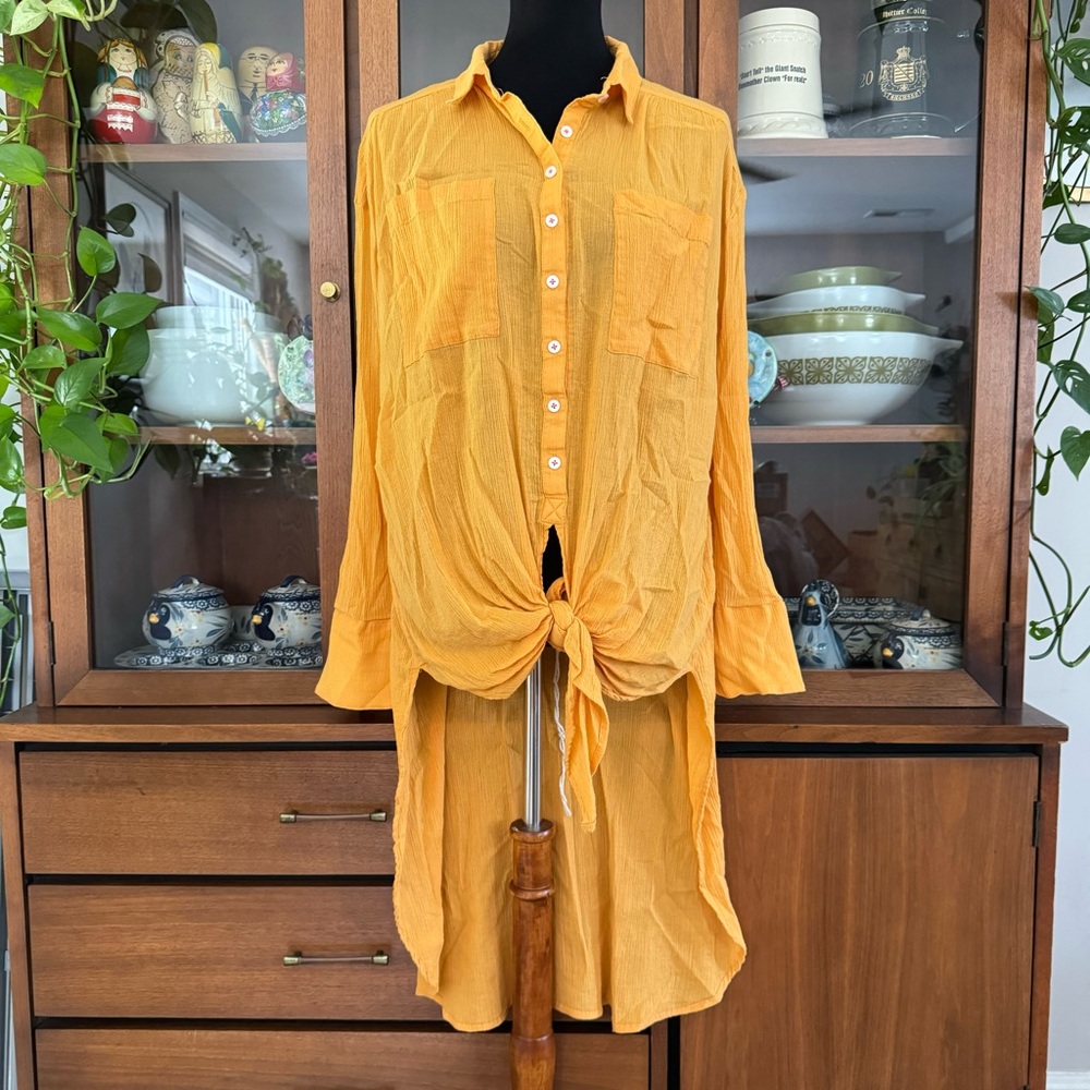 Anthropologie Gauzy Cotton Hi-Low Duster Front Tie Button Down